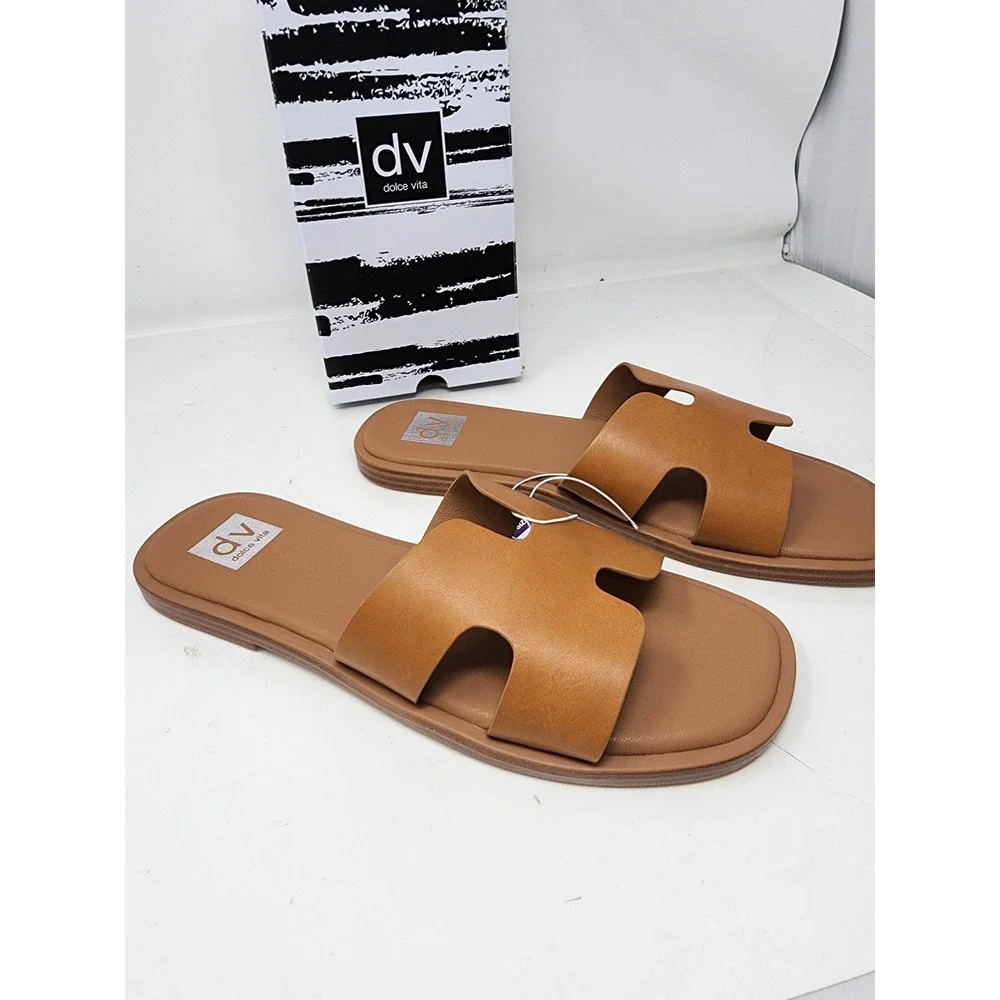 DV Dolce Vita Hollie Tan H-Band Slide Sandals‎ Womens Size 11 Flat Summer Shoes
